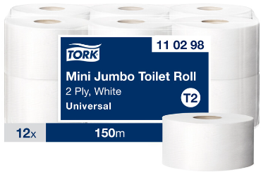 Tualetes papīrs TORK Universal Mini Jumbo 150m 2- kārtas T2 110298 12 Ruļļi