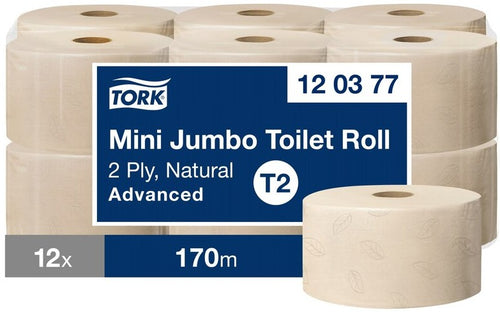 Tualetes papīrs TORK Advanced Mini Jumbo 170m 2 - kārtas T2 120377 12 Ruļļi